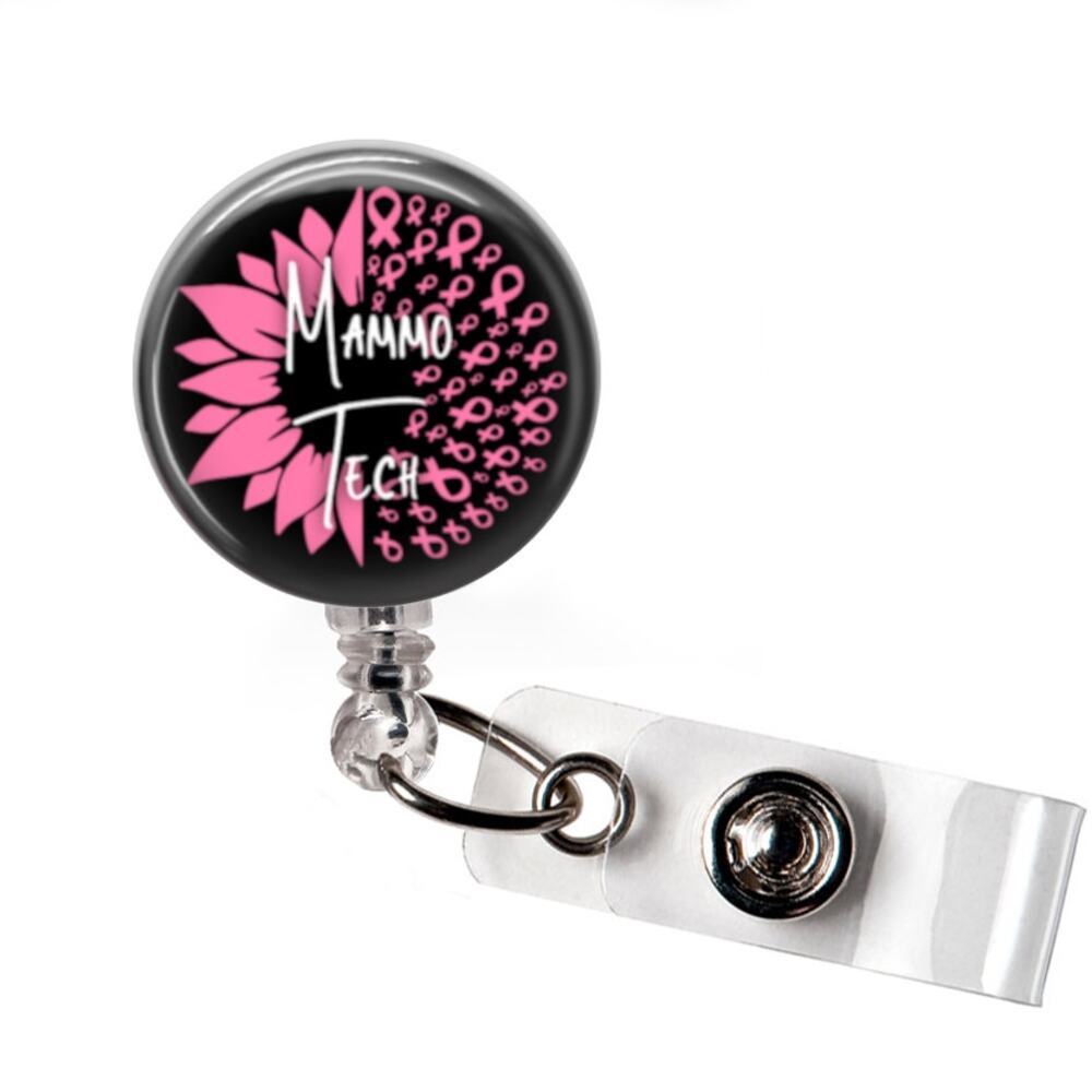 Mammo Tech Badge Reel Mammography Technologist Pink Ribbon Gift ID Holder